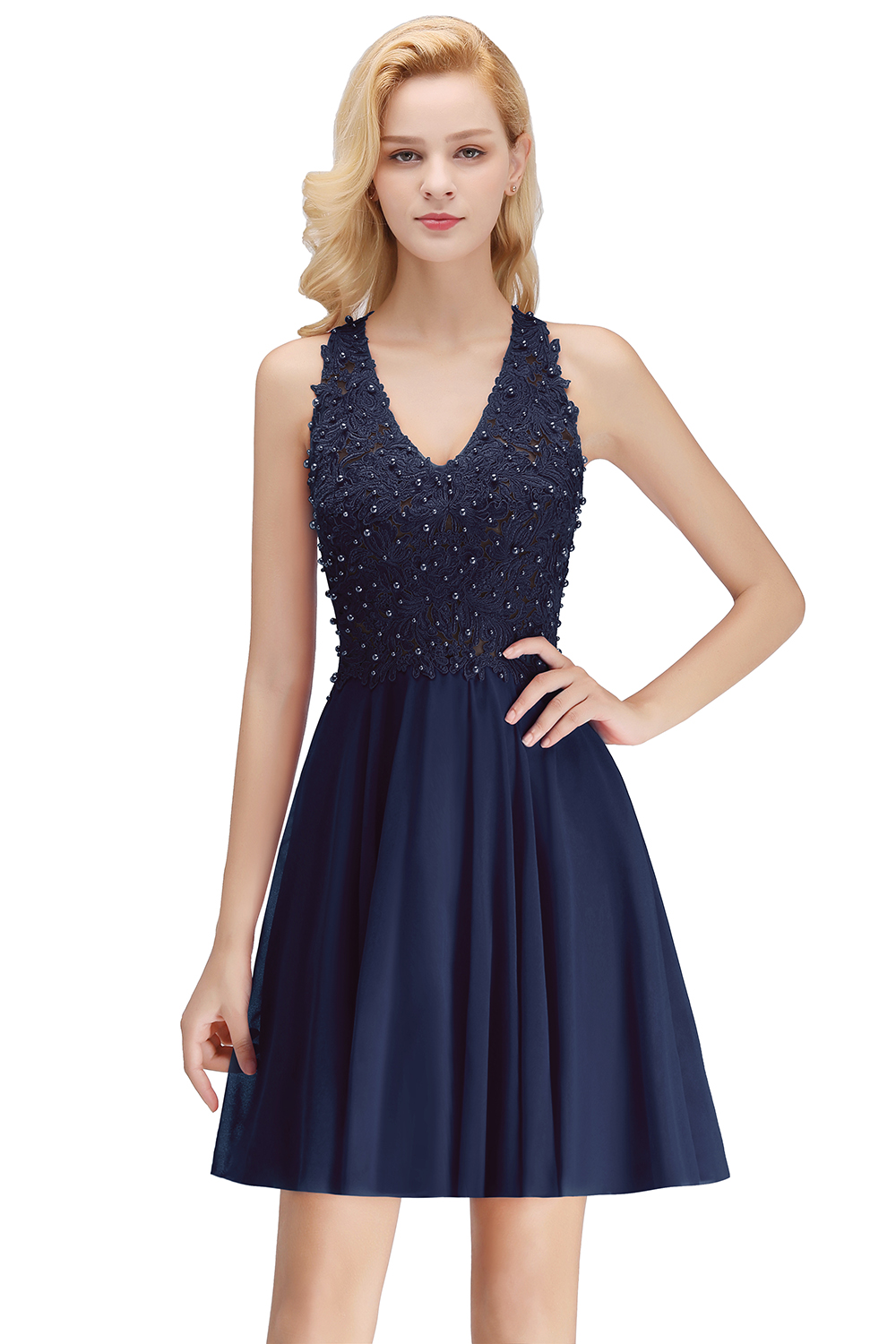Mint Grün Chiffon Brautjungfernkleider mit Spitze Kleider Zur Hochzeit Unter50-Misshow.de