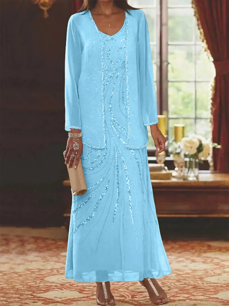 Elegante Chiffon Brautmutterkleider | Mutterkleider mit Glitzer