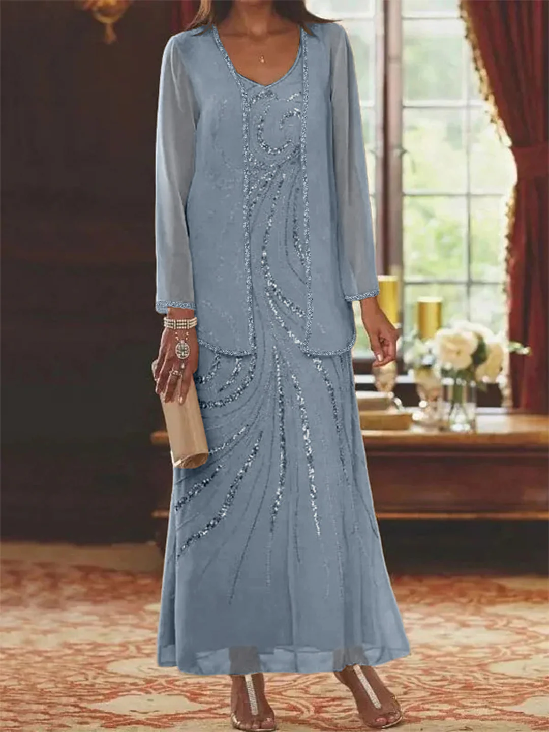 Elegante Chiffon Brautmutterkleider | Mutterkleider mit Glitzer
