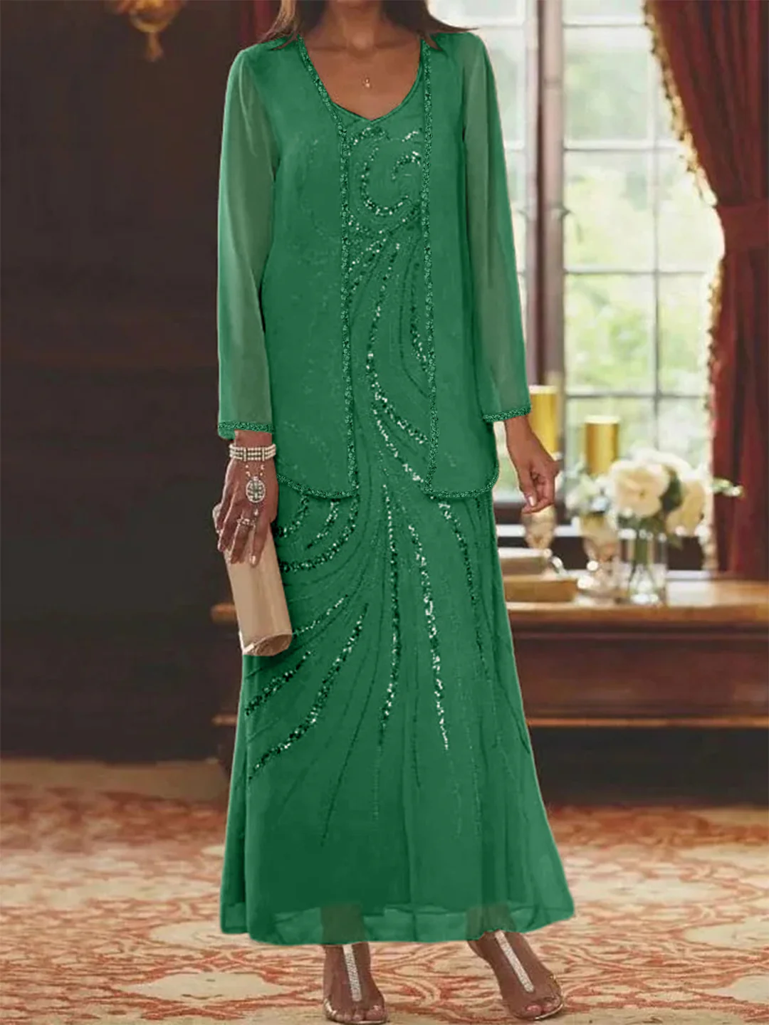 Elegante Chiffon Brautmutterkleider | Mutterkleider mit Glitzer