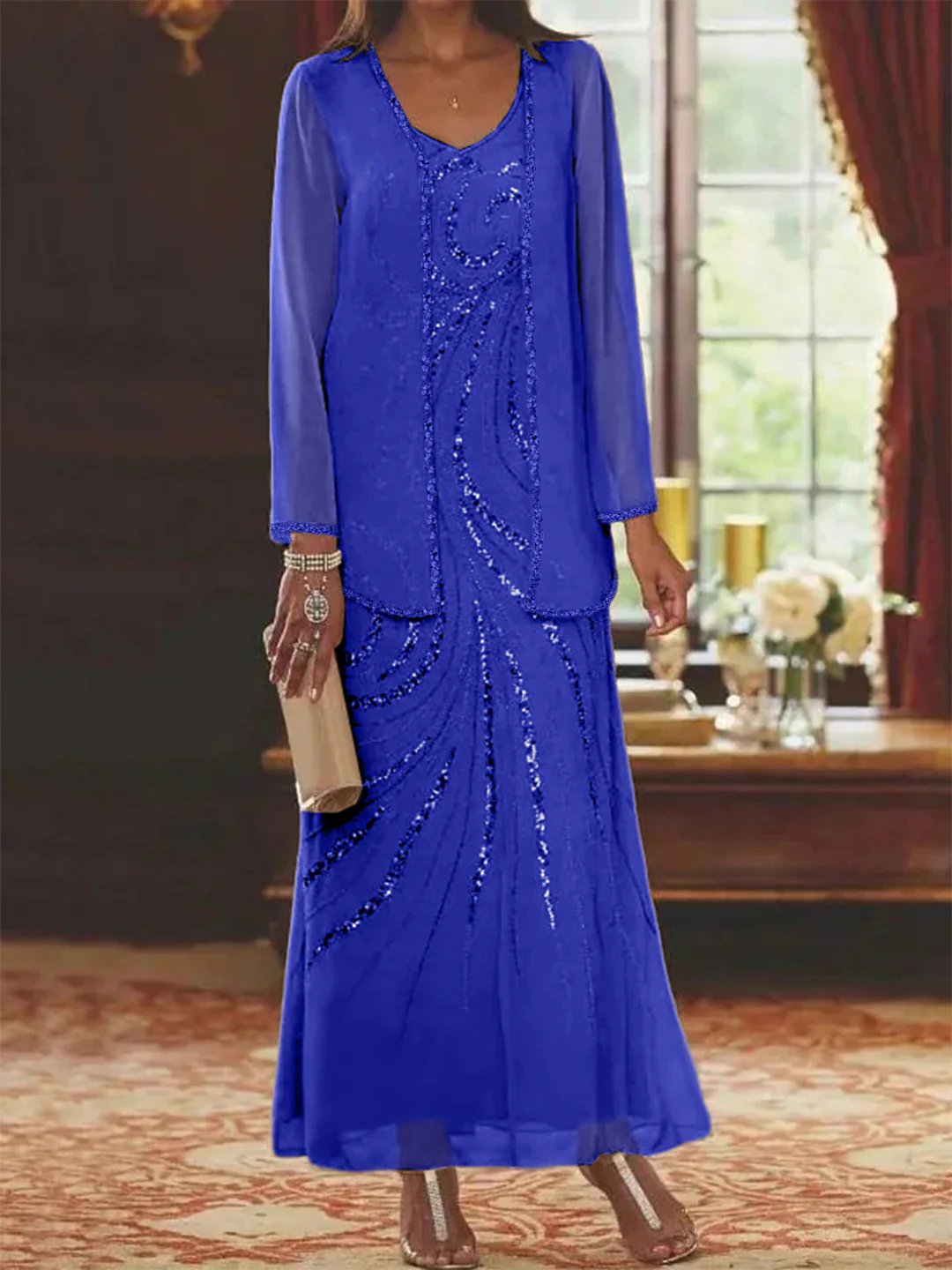 Elegante Chiffon Brautmutterkleider | Mutterkleider mit Glitzer