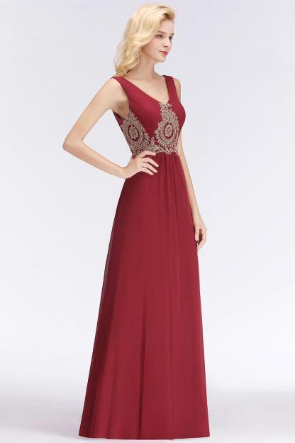 Abendkleid Lang V Ausschnitt | Abiballkleider Weinrot
