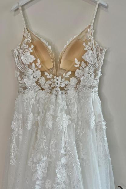 Schöne Brautkleider A-Linie Lang Hochzeitskleider mit Spitze