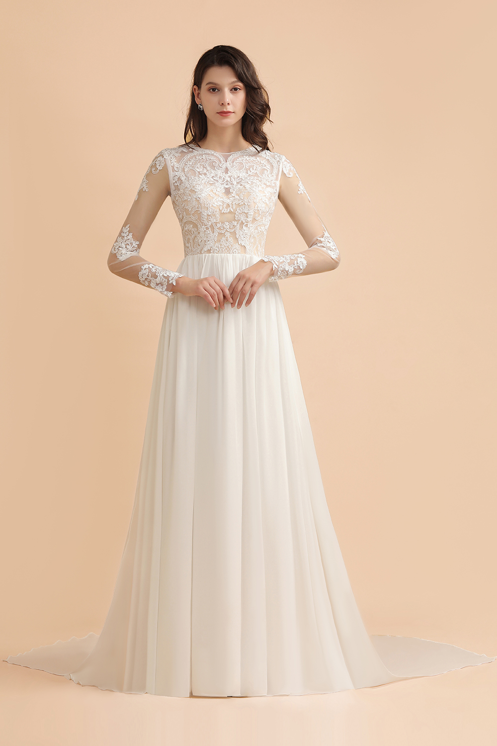 Schlichtes Brautkleid A Linie | Hochzeitskleider mit Ärmel