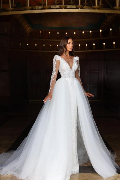 Elegante Brautkleider Mit Ärmel Spitze Hochzeitskleid A Linie