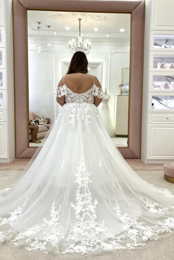 Modern Hochzeitskleider Große Größe A Linie Spitze Brautkleider
