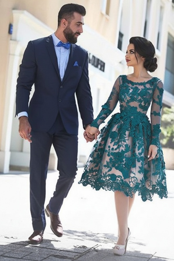Schöne Königsblaue Cocktailkleider A Linie Kurz | Partykleider mit Spitze