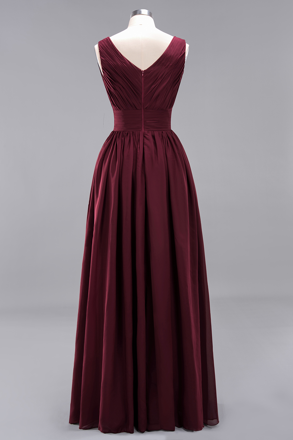 Weinrot Brautjungfernkleider Lang Chiffon | Abendkleider V Auschnitt