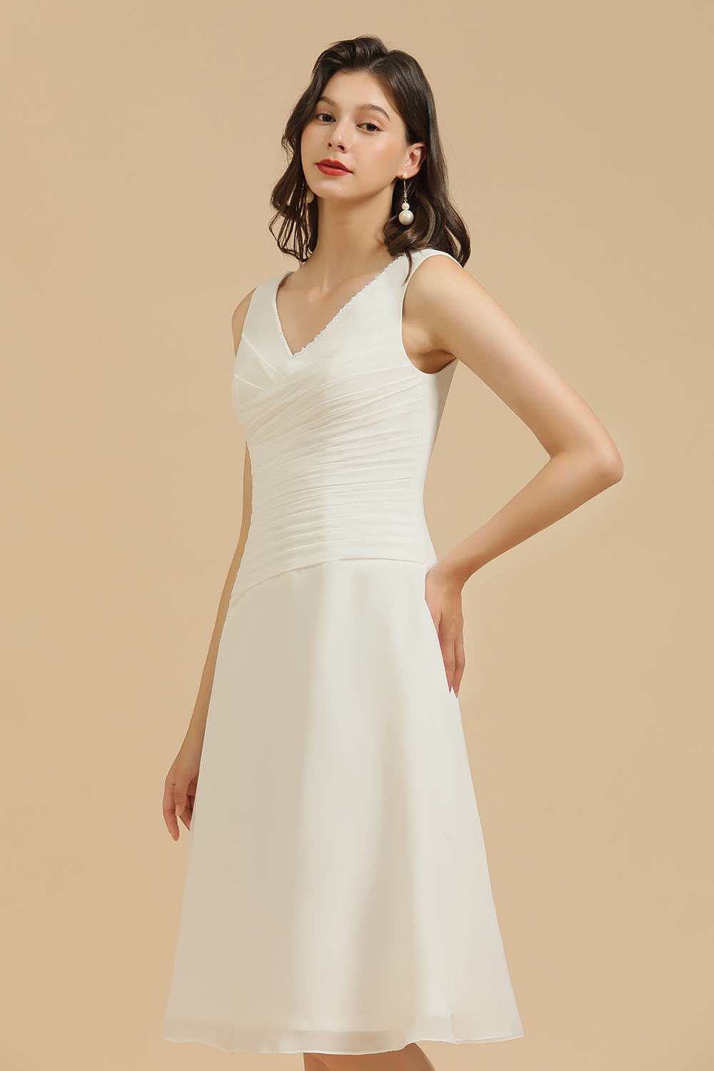 Weiße Brautjungfernkledier Kurz | Chiffon Kleider Abendmoden