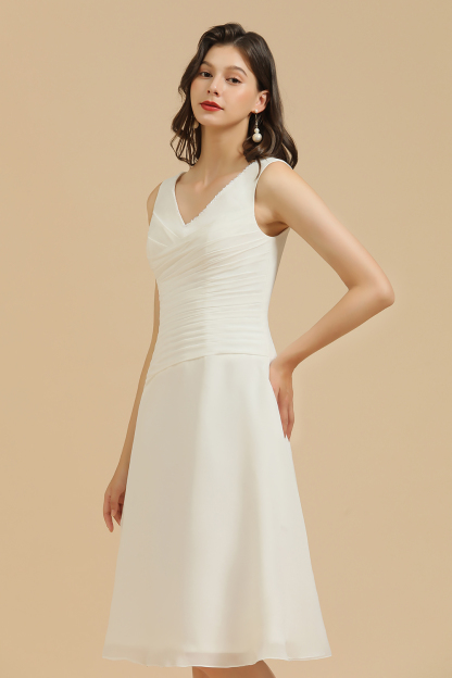 Weiße Brautjungfernkledier Kurz | Chiffon Kleider Abendmoden