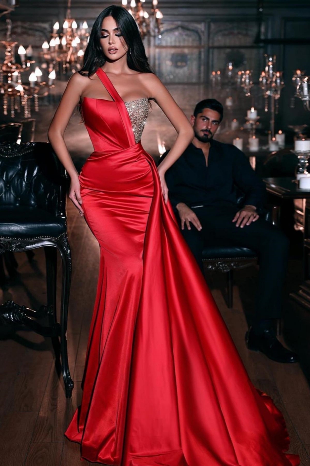 Schöne Abendkleider Lang Rot | Abiballkleider mit Glitzer