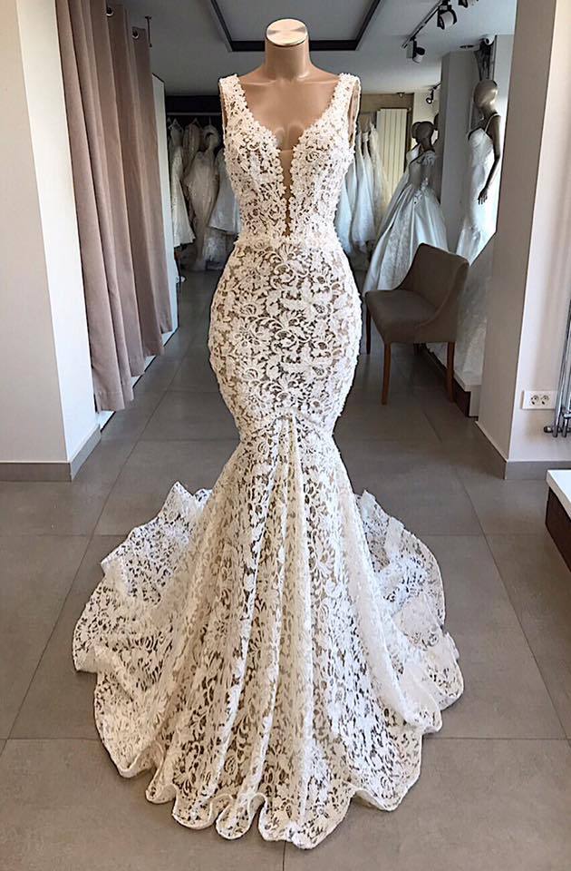 Elegante Brautkleid Spitze Meerjungfrau | Hochzeitskleid Günstig Online