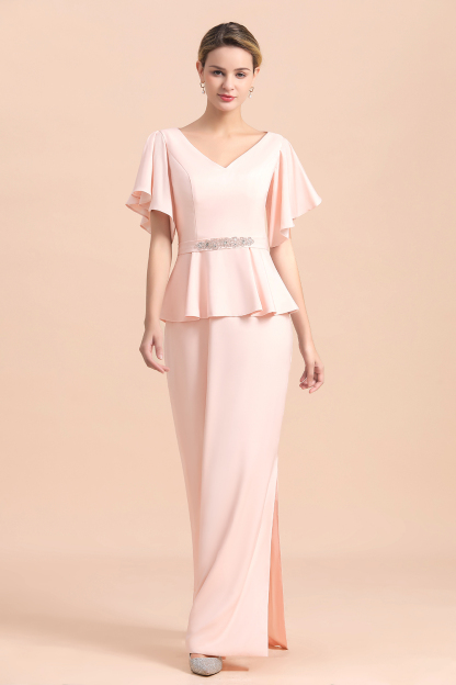 Rosa Bruatmutterkleider Lang Mit Ärmel | Günstiges Brautmutterkleid