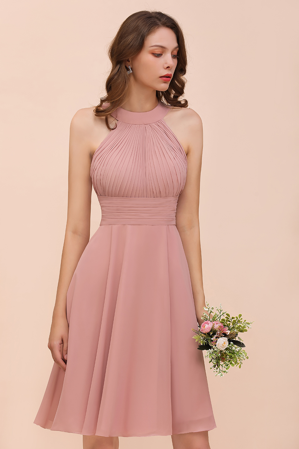 Brautjungfernkleider Altrosa Kurz | Chiffon Kleider Günstig