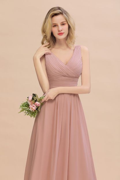 Günstige Brautjungfernkleider Altrosa | Chiffon Kleider Abendmoden Online