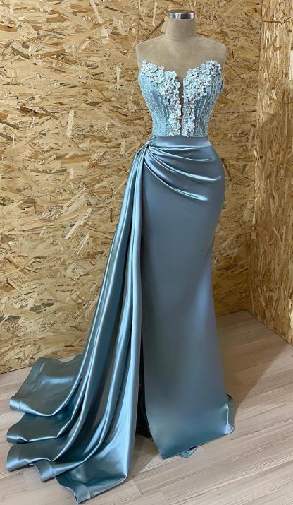 Sexy Blaue Abendkleider Lang | Abiballkleider mit Applique