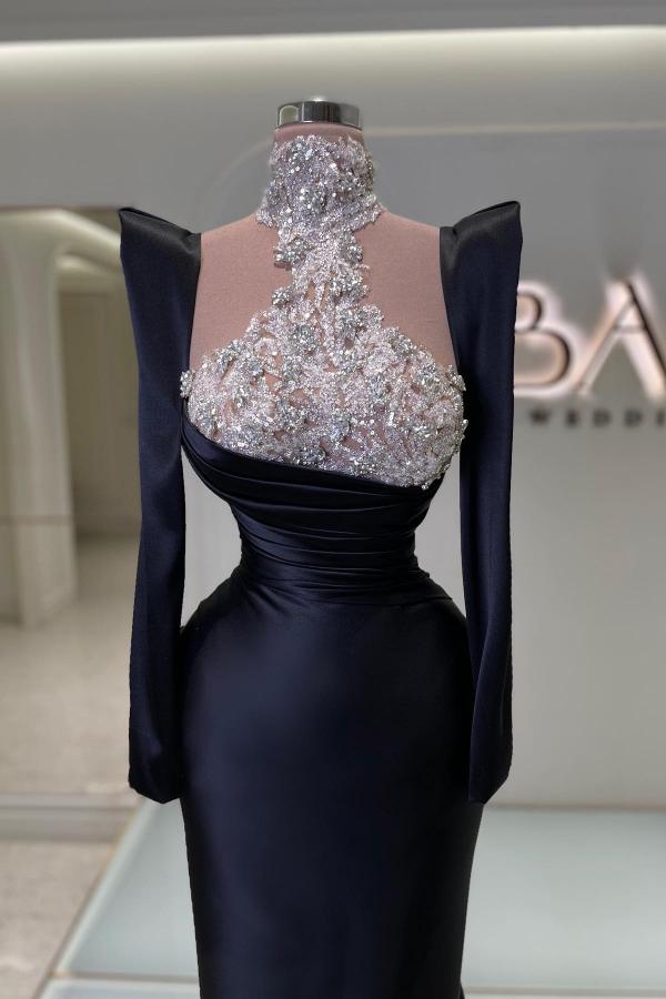 Elegante Abendkleider Lang Schwarz | Abiballkleider mit Ärmel-Misshow.de