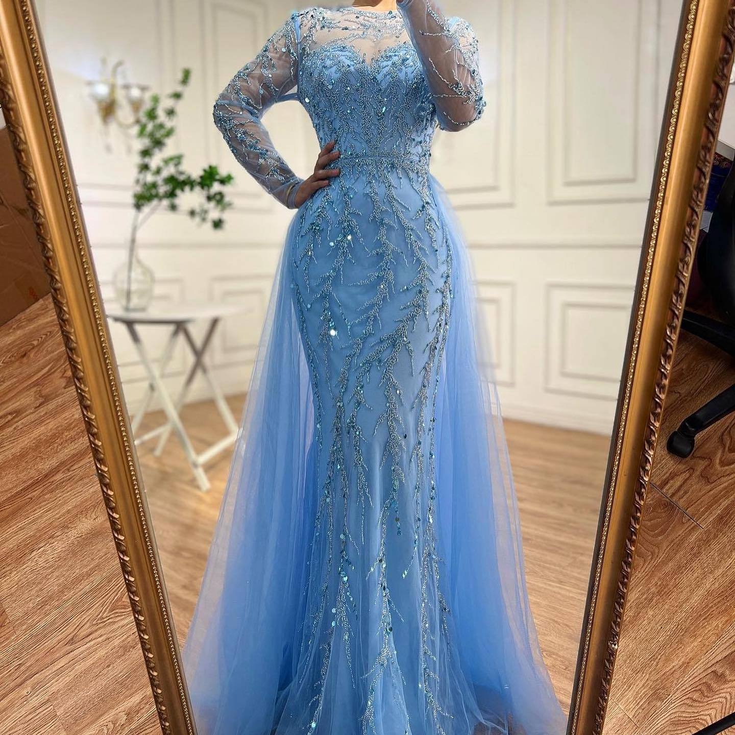Luxus Abendkleider Lang Blau | Abiballkleider mit Glitzer