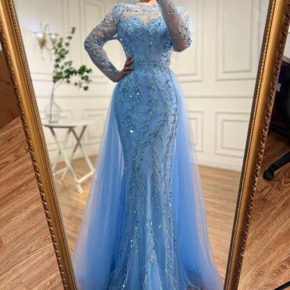 Luxus Abendkleider Lang Blau | Abiballkleider mit Glitzer