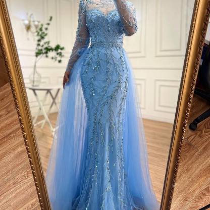 Luxus Abendkleider Lang Blau | Abiballkleider mit Glitzer