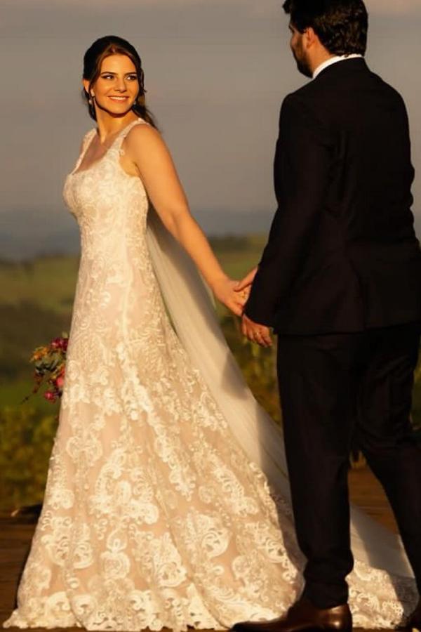 Designer Brautkleider A Linie Spitze | Vintage Hochzeitskleider Günstig