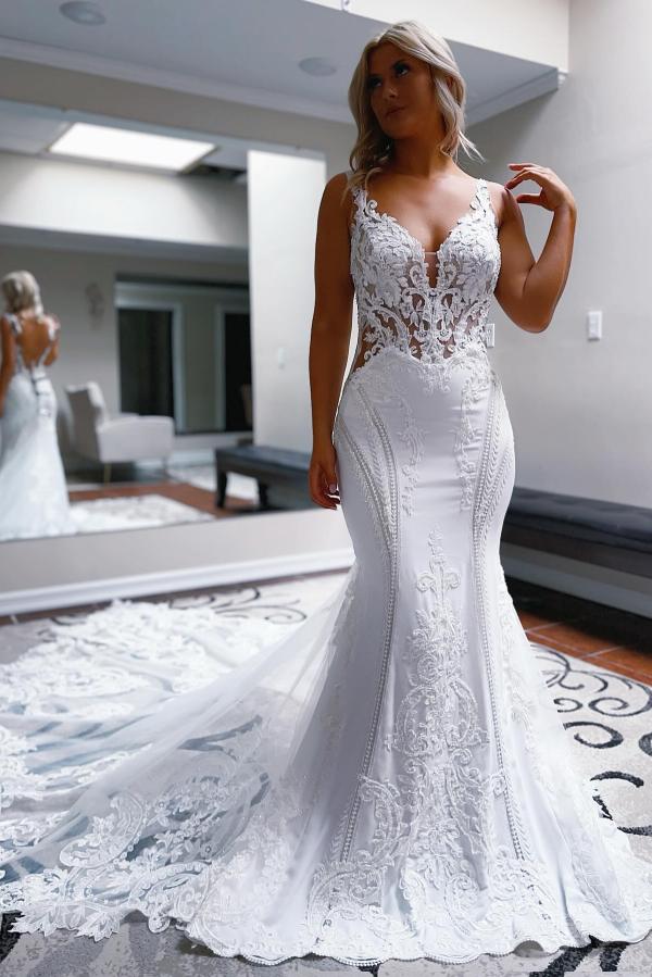 Schöne Brautkleider Meerjungfrau Stil | Hochzeitskleider mit Spitze-Misshow.de