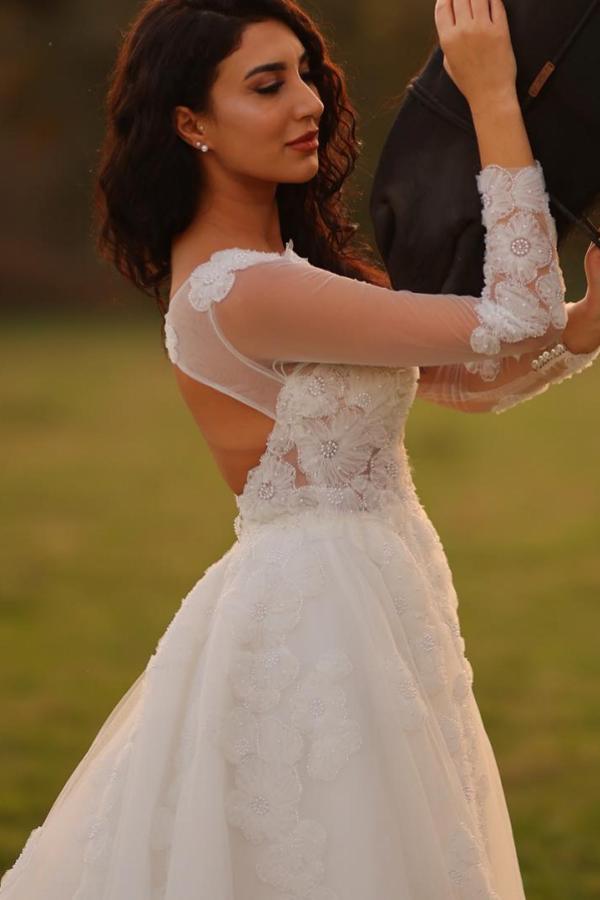 Modern Hochzeitskleider mit Ärmel | Brautkleider A Linie Spitze-Misshow.de