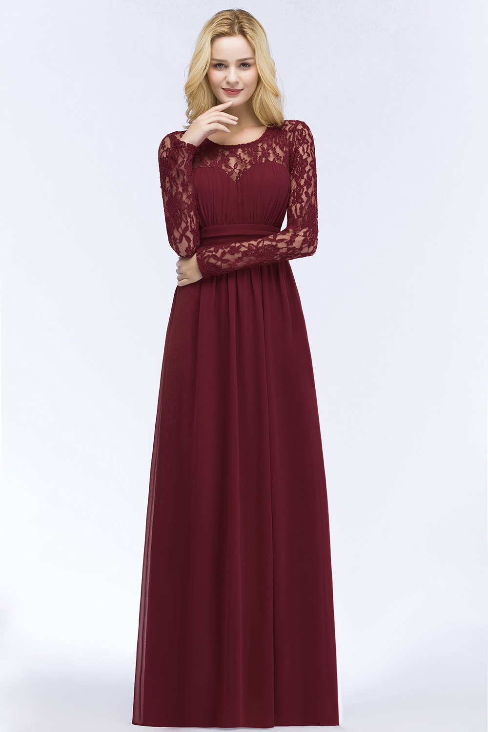 Elegante Abendkleider Lang Rot | Abiballkleider mit Ärmel-Misshow.de