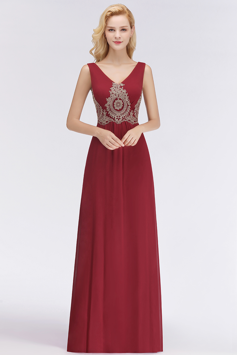 Abendkleid Lang V Ausschnitt | Abiballkleider Weinrot