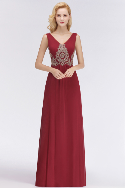 Abendkleid Lang V Ausschnitt | Abiballkleider Weinrot