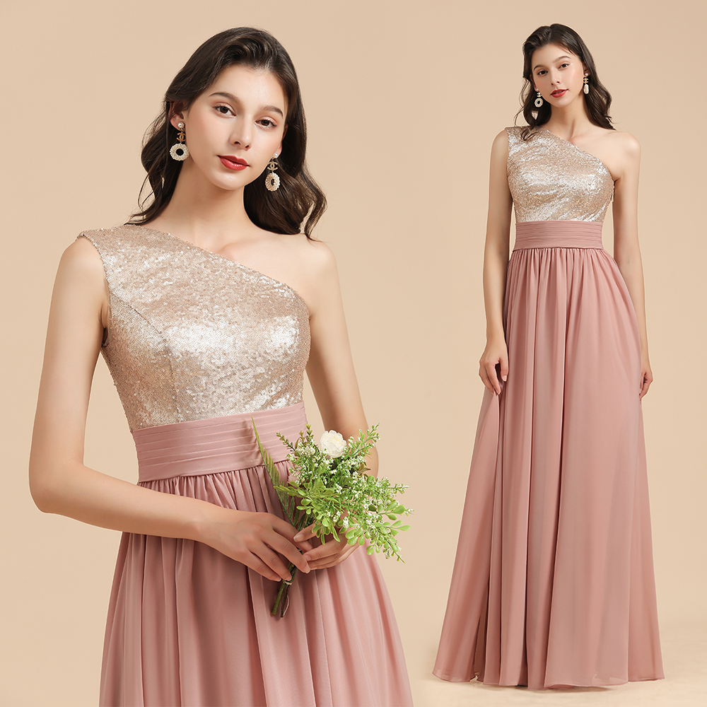 Brautjungfernkleider Lang Altrosa | Abendkleid mit Glitzer-Misshow.de