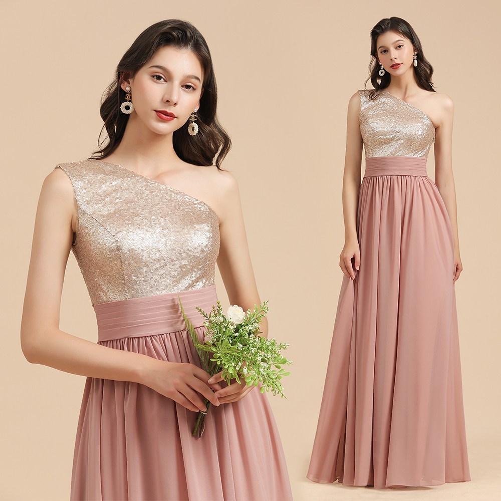 Brautjungfernkleider Lang Altrosa | Abendkleid mit Glitzer