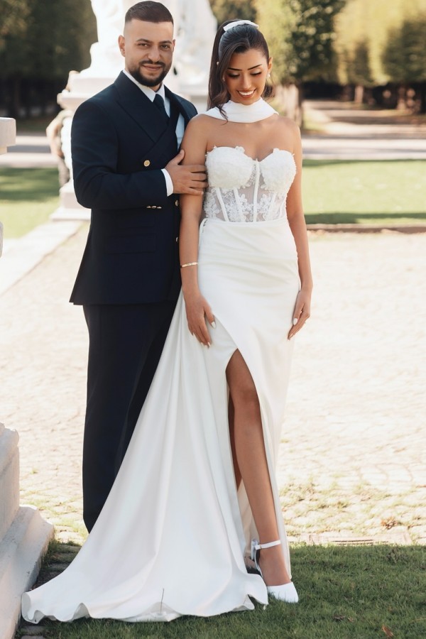 Schlichte  Brautkleider Meerjungfrau Stain Hochzeitskleider mit Spitze