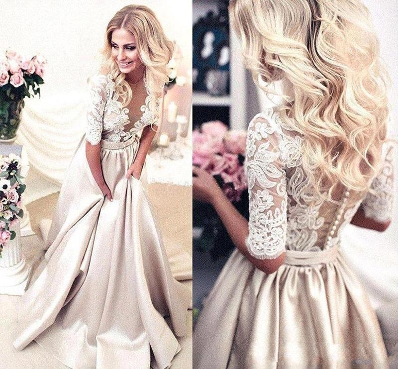 Vintage Brautkleid A Linie | Hochzeitskleider Mit Spitze Ärmel-Misshow.de