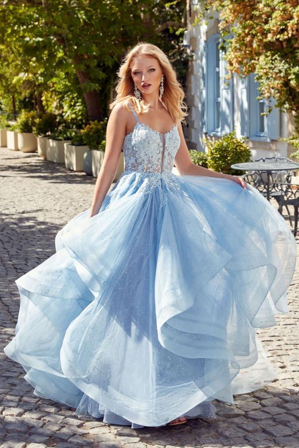 Schöne Abendkleider Lang Blau | Abiballkleider mit Glitzer