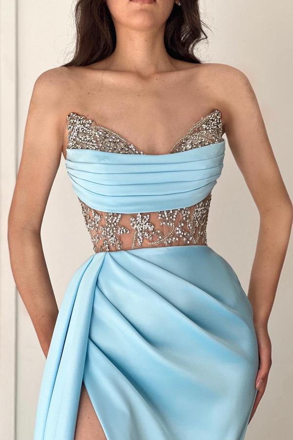 Sexy Abendkleider Lang Himmer Blau | Abiballkleider mit Glitzer