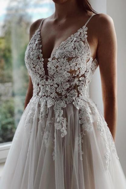 Boho Hochzeitskleider Mit Spitze | A Linie Brautkleid Rückenfrei