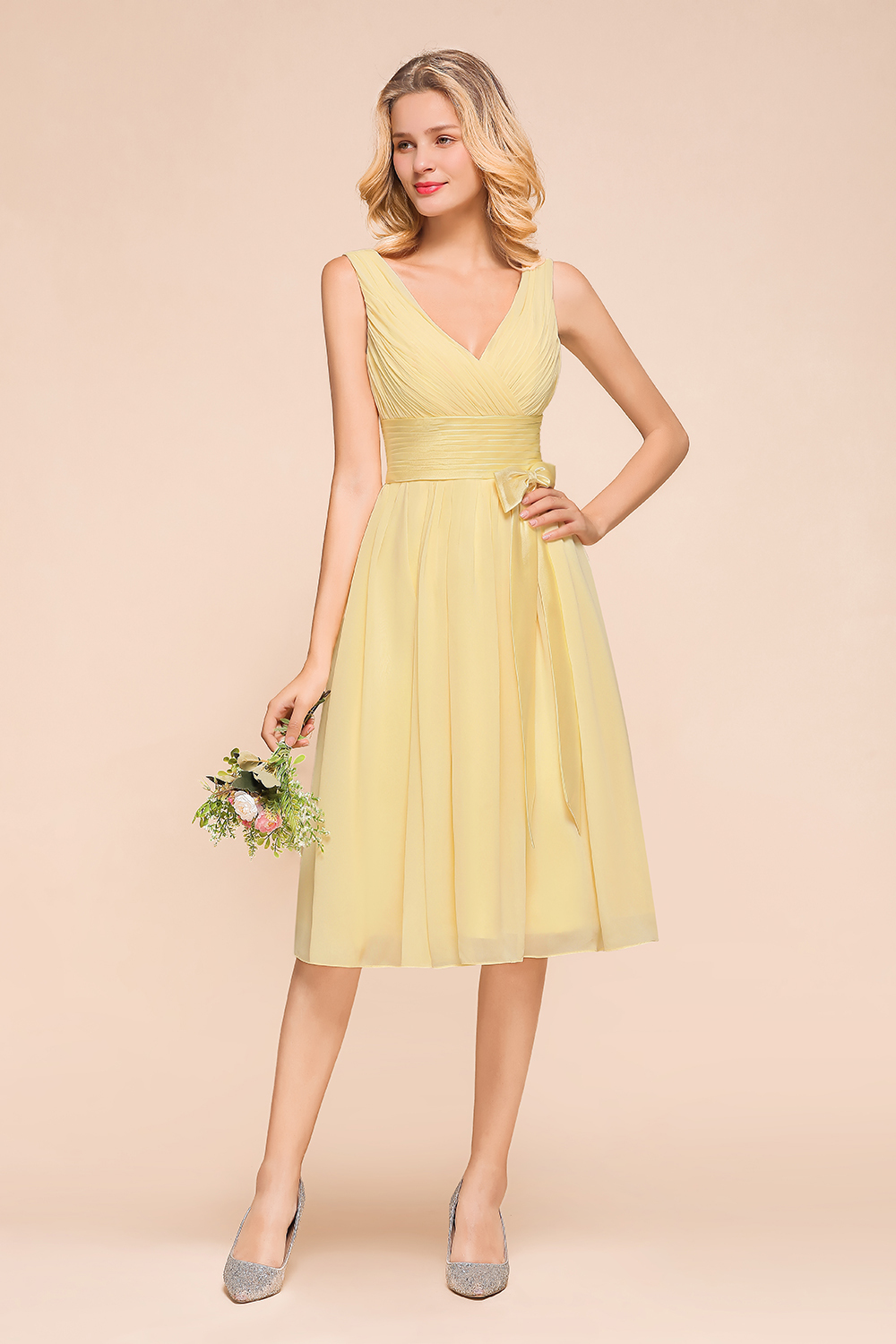 Gelb Brautjungfernkleider Kurz | Chiffon Kleider Zur Hochzeit