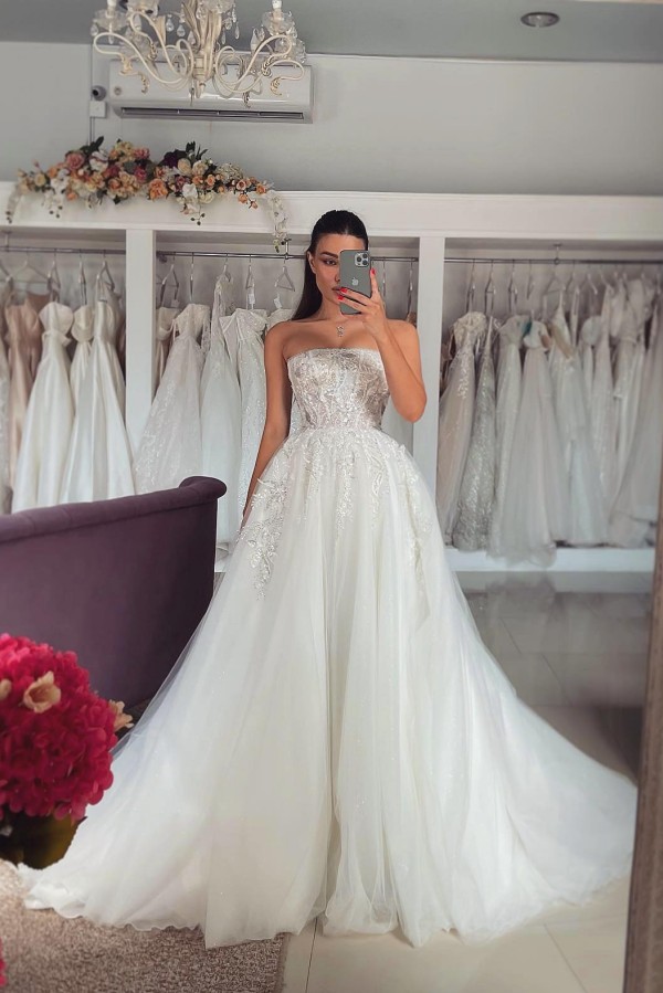 Extrvagante Hochzeitskleider A Linie Glitzer Brautmoden Online