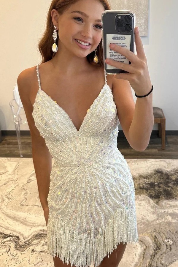 Designer Cocktailkleider Kurz Weiße Abiballkleider Ballkleider Glitzer-Misshow.de