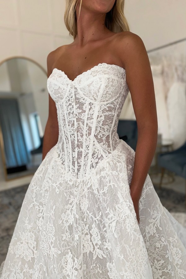 Vintage Hochzeitskleider A Linie Spitze Standesamt Brautkleid Brautmoden
