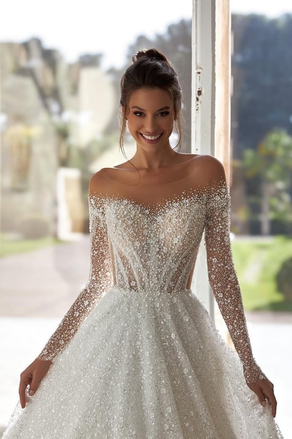 Luxus Hochzeitskleider A LinieGlitzer Brautkleider mit Ärmel