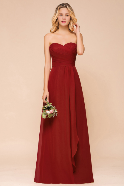 Rotes Brautjungfernkleid Günstig | Lange Brautjungfernkleider Chiffon