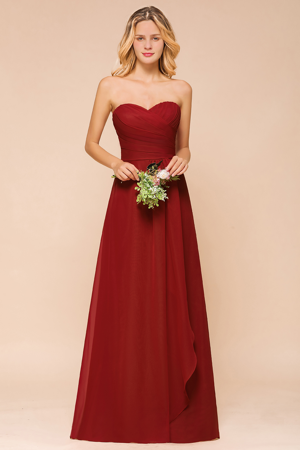 Rotes Brautjungfernkleid Günstig | Lange Brautjungfernkleider Chiffon-Misshow.de