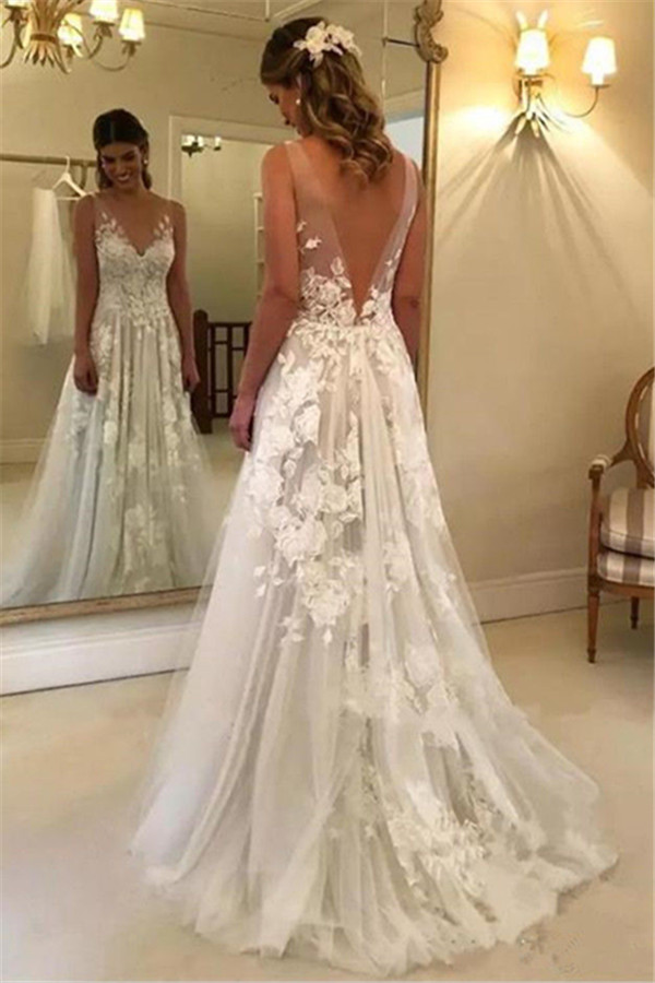 Elegant Brautkleider Weiße Günstig Spitze Hochzeitskleider Online Shop-Misshow.de