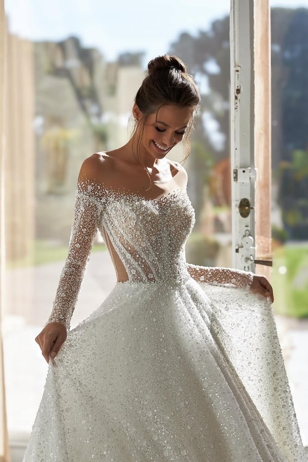 Luxus Hochzeitskleider A LinieGlitzer Brautkleider mit Ärmel