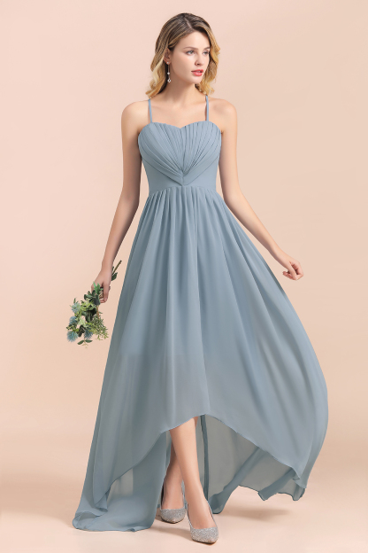 Dusty Blau Brautjungfernkleider Lang Chiffon | Hochzeitspartykleider günstig