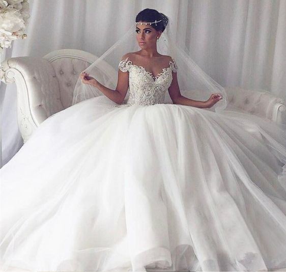 Elegante Hochzeitskleider Mit Spitze Prinzessin | Schöne Weiße Tüll Brautkleider-Misshow.de