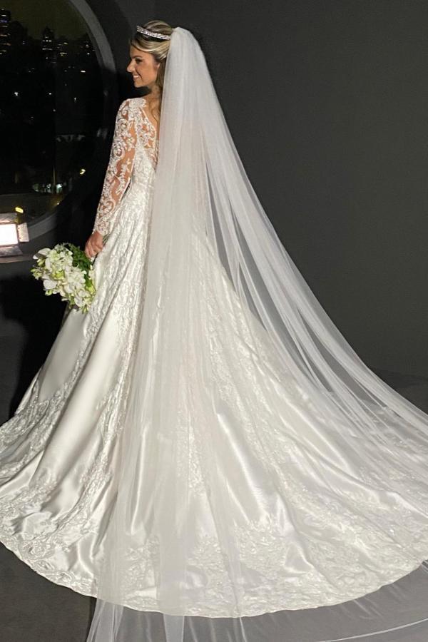 Elegante Hochzeitskleider mit Ärmel | Brautkleider A Linie Spitze