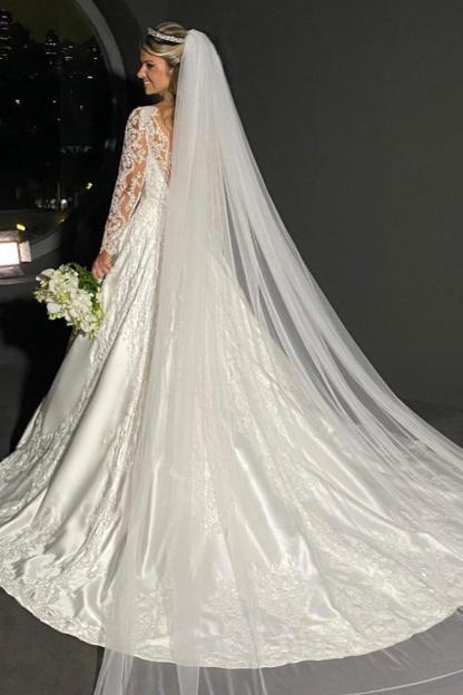 Elegante Hochzeitskleider mit Ärmel | Brautkleider A Linie Spitze